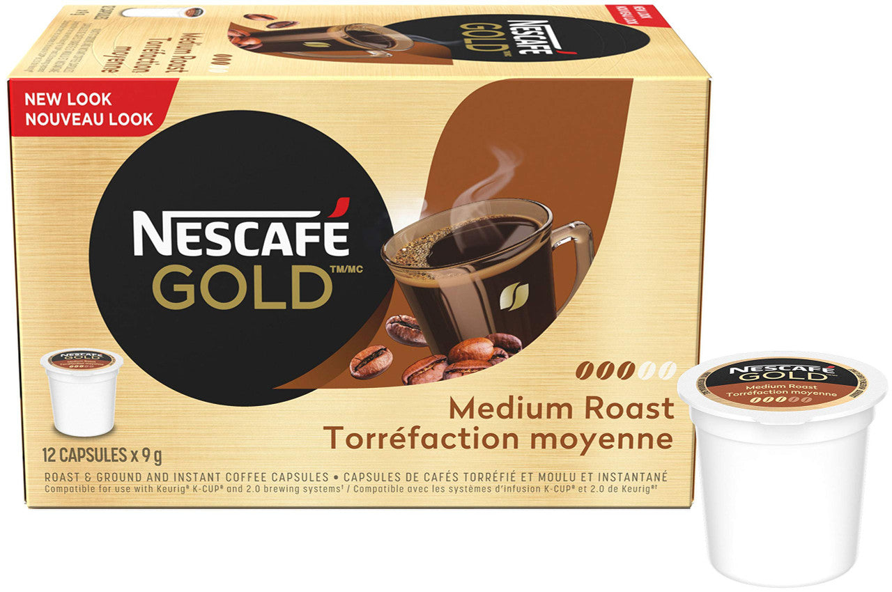 Nescafe Gold Medium Roast Coffee Pods, 12 capsules {Imported from Canada}