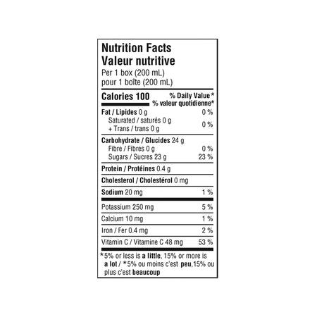 SunRype Apple Orange Peach Juice Boxes Perfect for On-The-Go, 5x200ml, 1L/33.8 fl. oz. - Nutrition Facts Label