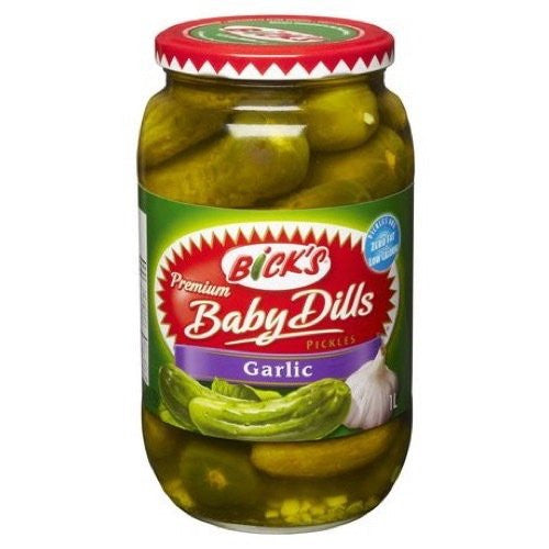 Bicks Jar of Garlic Baby Dills Pickles, 1L/33.81 fl.oz., {Imported from Canada}