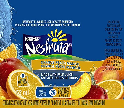 NESFRUTA Liquid Orange Peach Mango, (12 x 52ml) (Pack of 12 Bottles), {Imported from Canada}