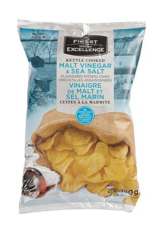 Our Finest Kettle Cooked Malt Vinegar & Sea Salt Chips, 180g/6.3oz., {Imported from Canada}