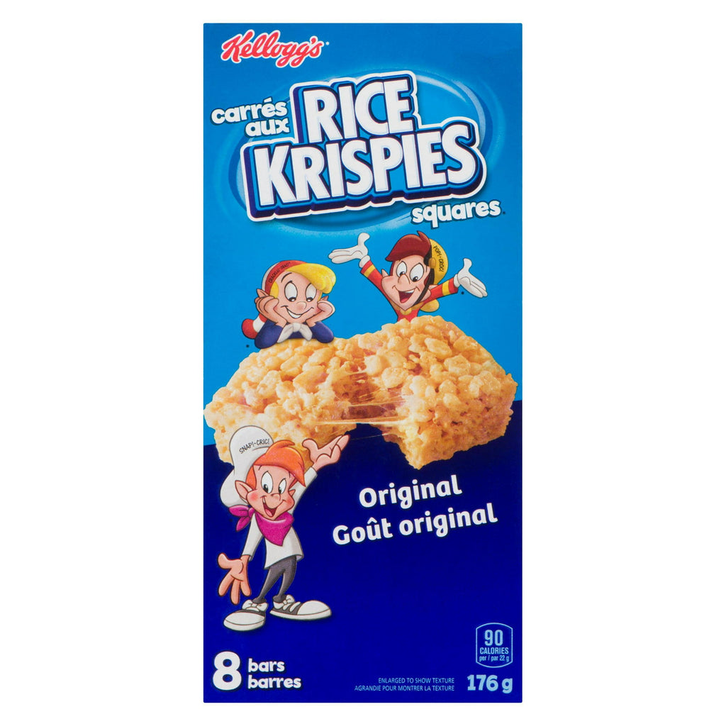 Box of Kellogg's Original Rice Krispies Bars 176g/6.2 oz with cartoon characters on a blue background