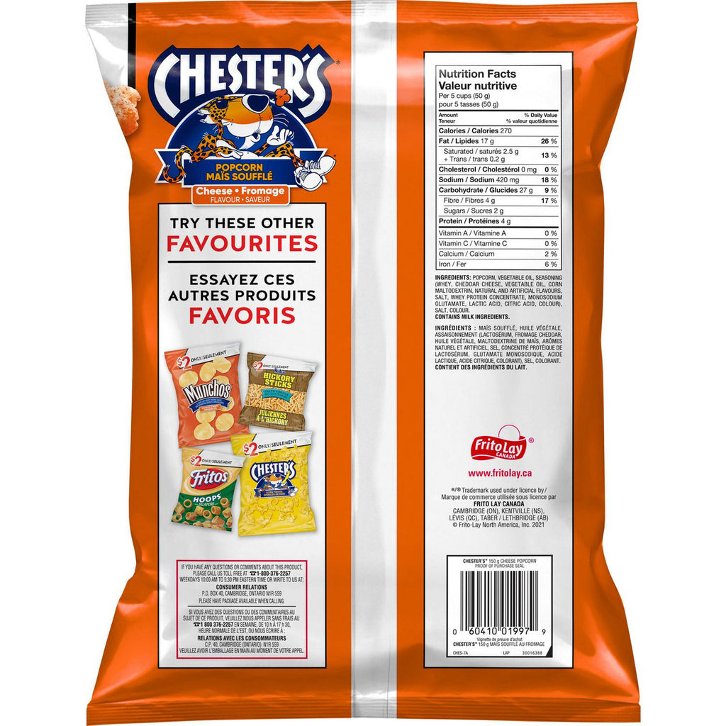 Chester's Cheese Popcorn, 150g/5.2 oz. Bag {Imported from Canada}