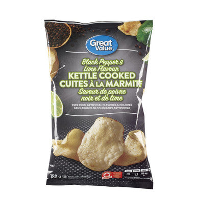Great Value Black Pepper & Lime Kettle Cooked Potato Chips 180g/6.3oz. {Imported from Canada}
