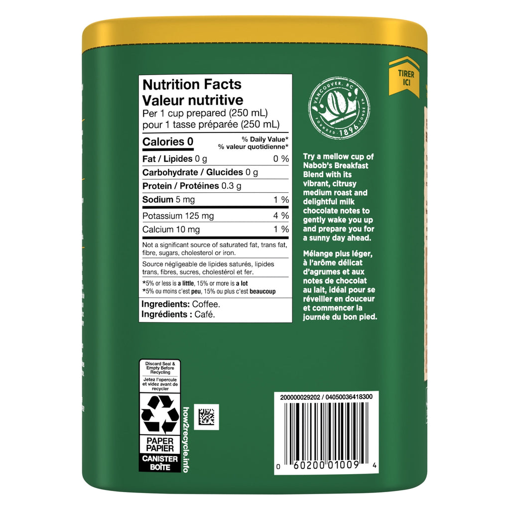 NABOB Breakfast Blend Medium Ground Coffee, 340g/11.9 oz