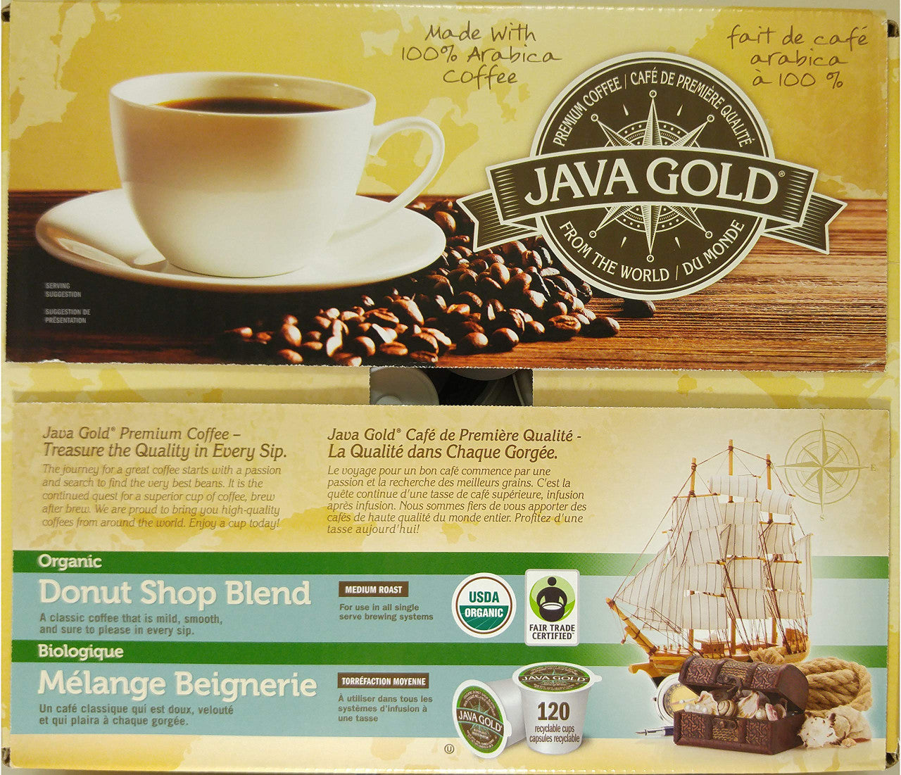 JAVA GOLD Coffee, Donut Shop Blend, Medium Roast, Organic, 120 K-Cups 1,2kg. Box, {Imported from Canada}