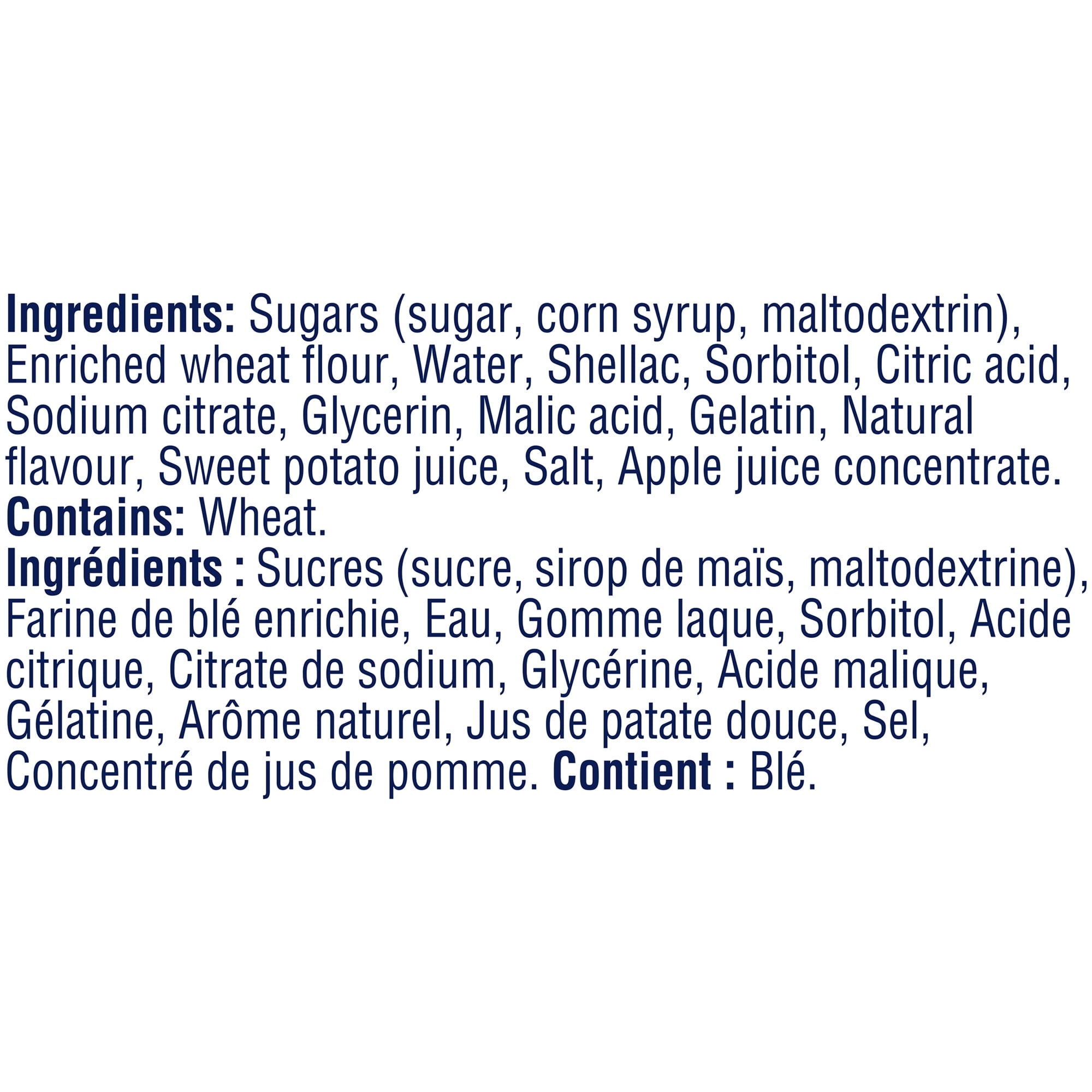 SweeTarts Tangy Strawberry Ropes, 141g/5 oz - Ingredients Label