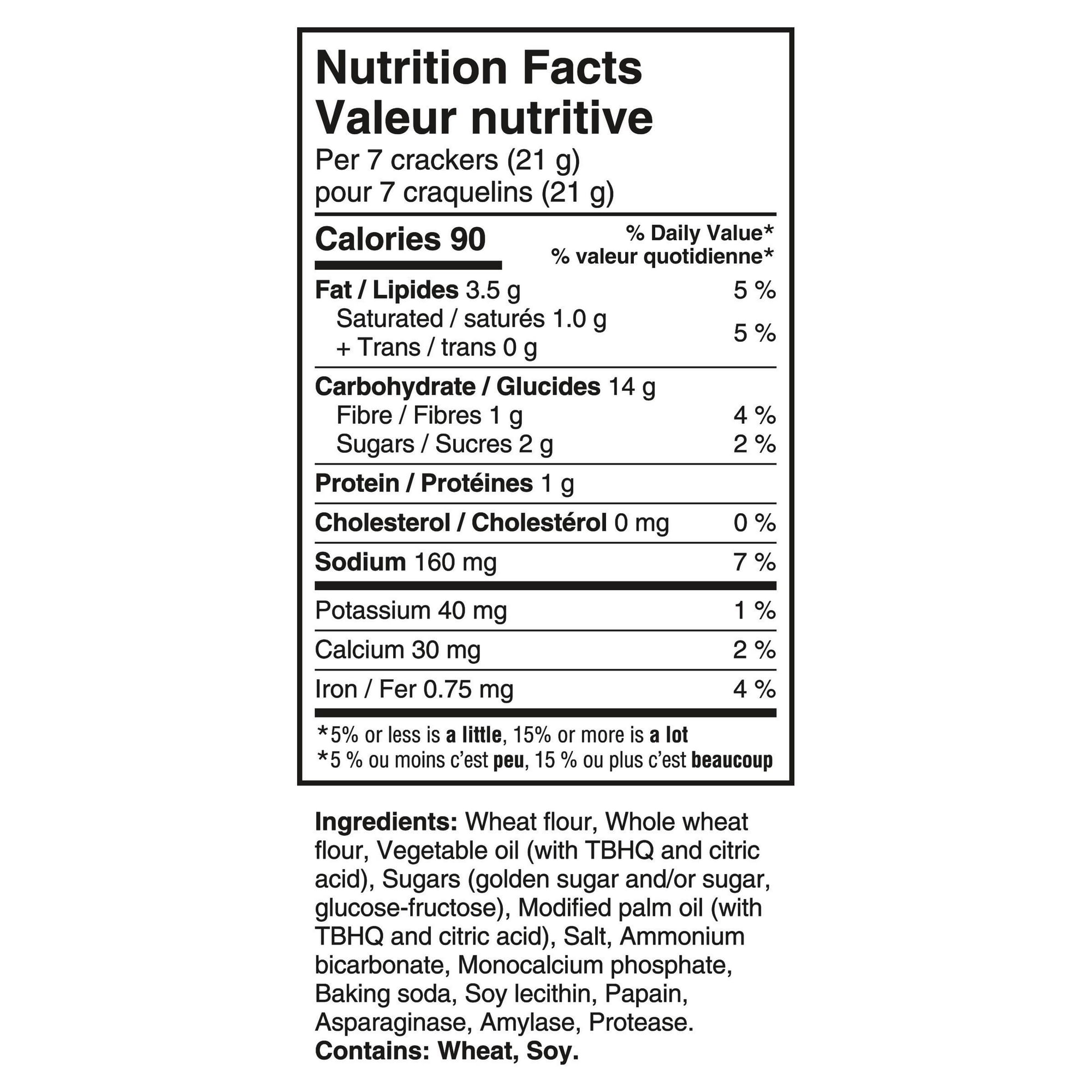 Nutrition facts label for Ritz Whole Wheat Crackers To-Go, Individually Wrapped Crackers - 328g on a white background
