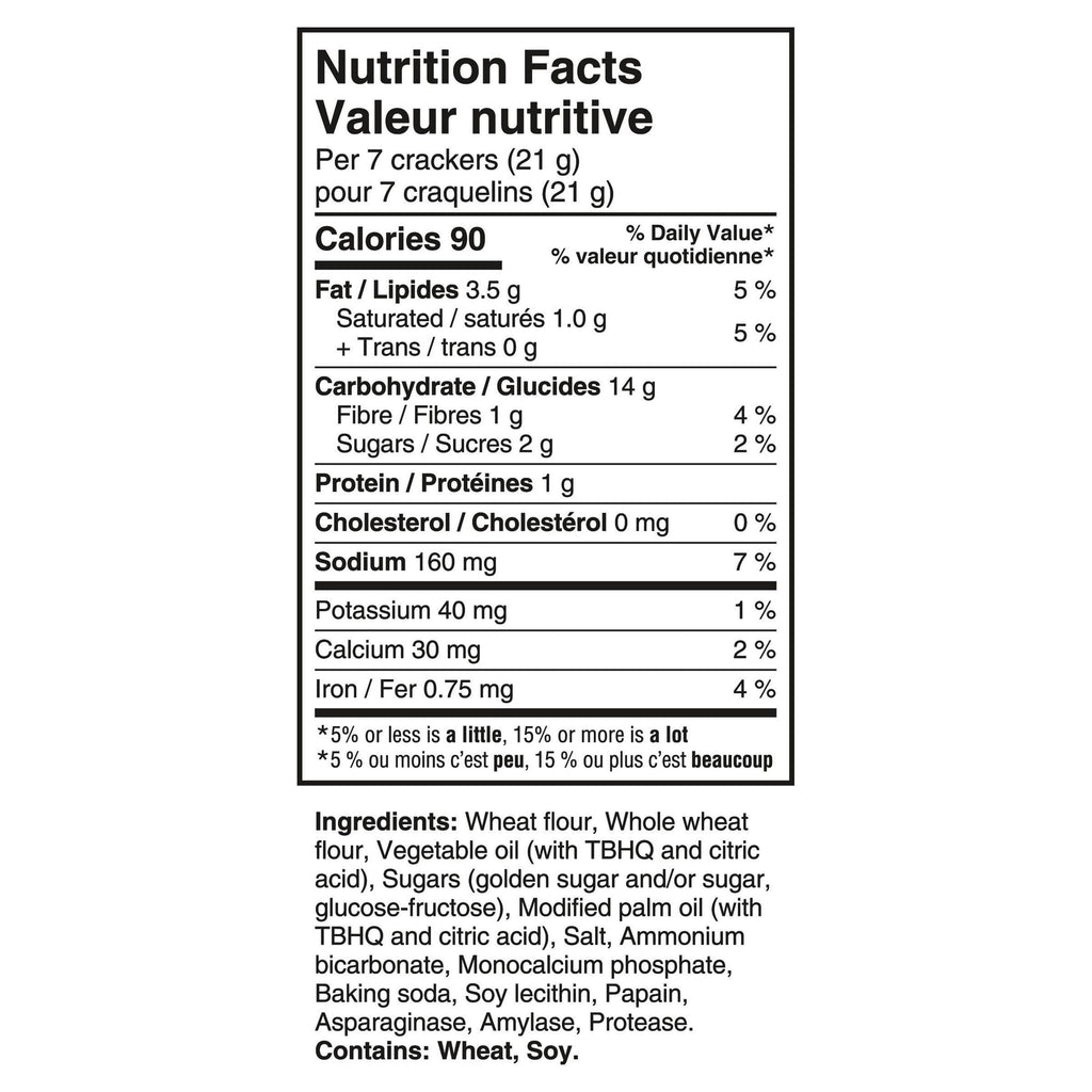 Nutrition facts label for Ritz Whole Wheat Crackers To-Go, Individually Wrapped Crackers - 328g on a white background