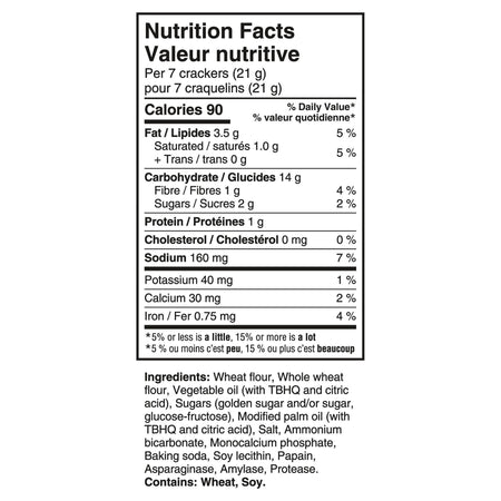 Nutrition facts label for Ritz Whole Wheat Crackers To-Go, Individually Wrapped Crackers - 328g on a white background