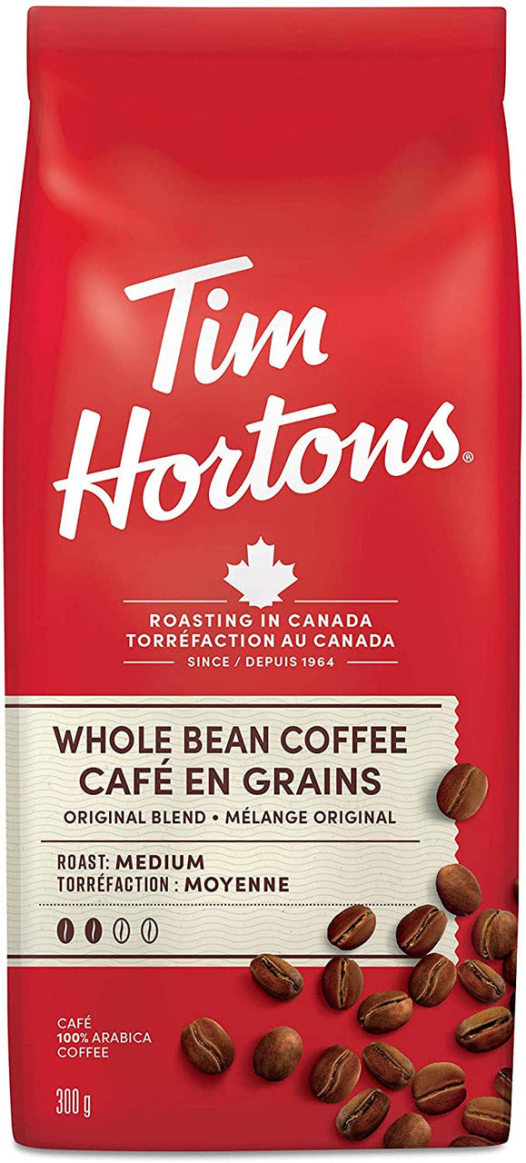 Tim Hortons Whole Bean Bag, Medium Roast Coffee, 300g/10.6 oz. (2 Pack) {Imported from Canada}