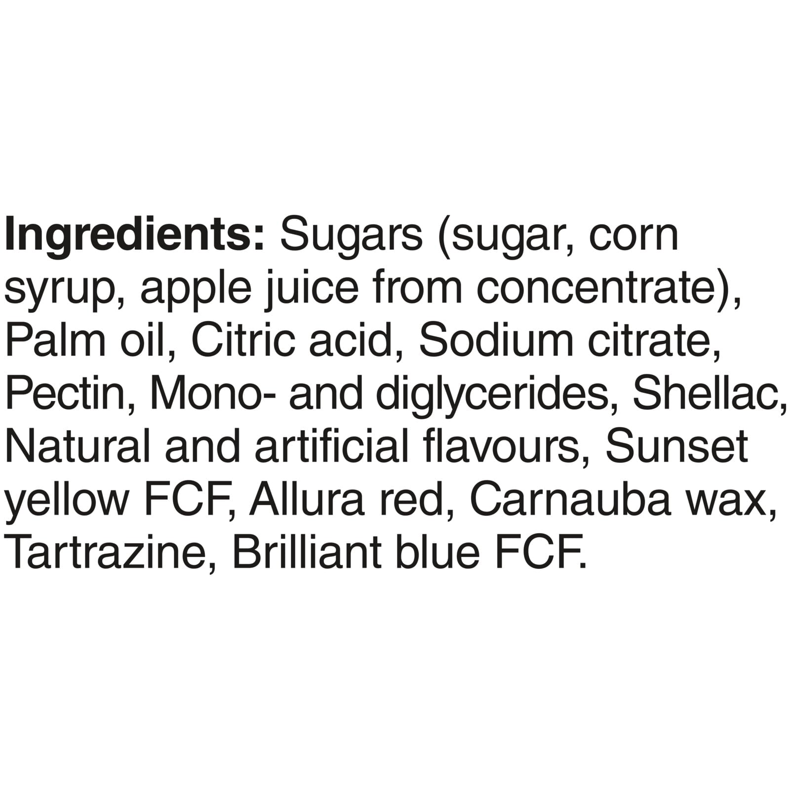 List of ingredients for STARBURST MINIS Original Unwrapped Candy - 170g on a white background