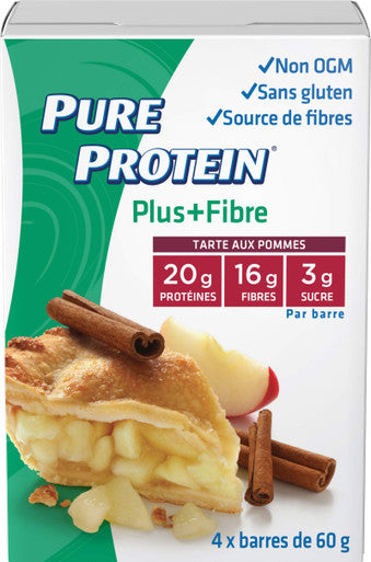 Pure Protein PLUS Fibre Bars, Gluten Free, Snack Bar, Apple Pie, 60g/2.1oz., 4 count, {Imported from Canada}