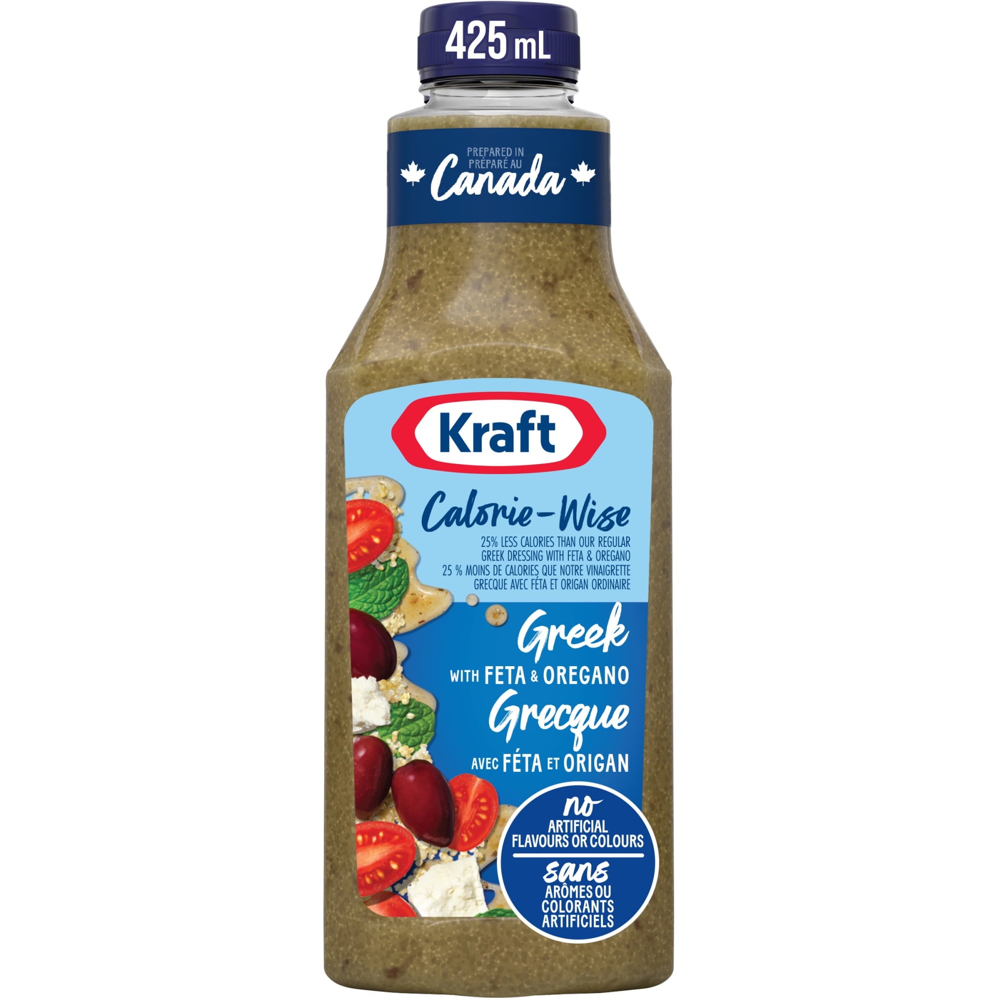 Kraft Calorie-Wise Greek with Feta & Oregano Salad Dressing 425ml/14.4 oz., Bottle, front of bottle