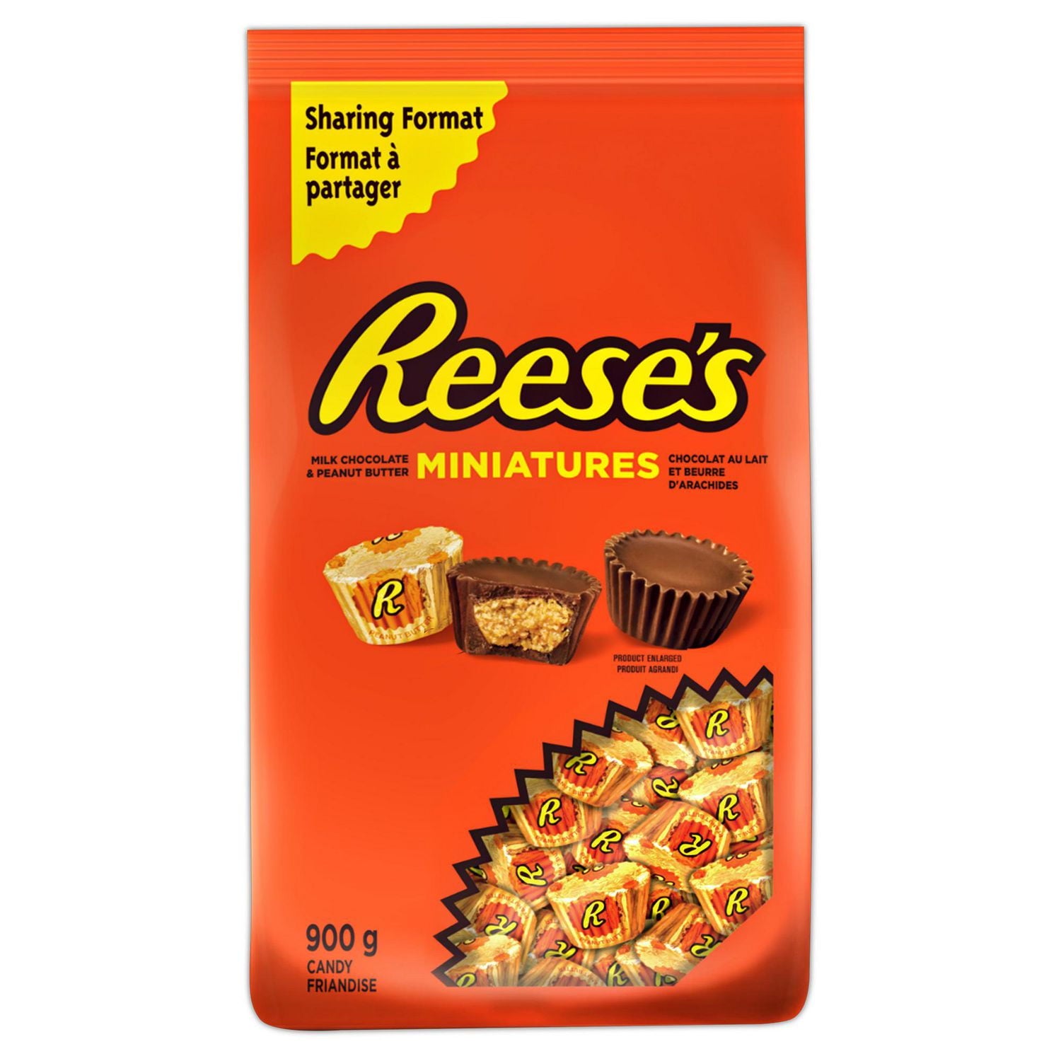 Reese's Milk Chocolate & Peanut Butter Miniatures - Sharing Format , 900g/2 lbs., Bag, front of bag.