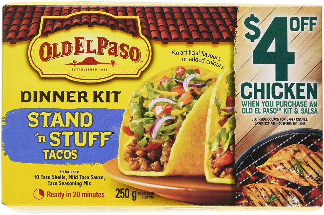 Old El Paso Stand & Stuff Tacos Dinner Kit, 10 Count, 250g/8.8 oz., {Imported from Canada}