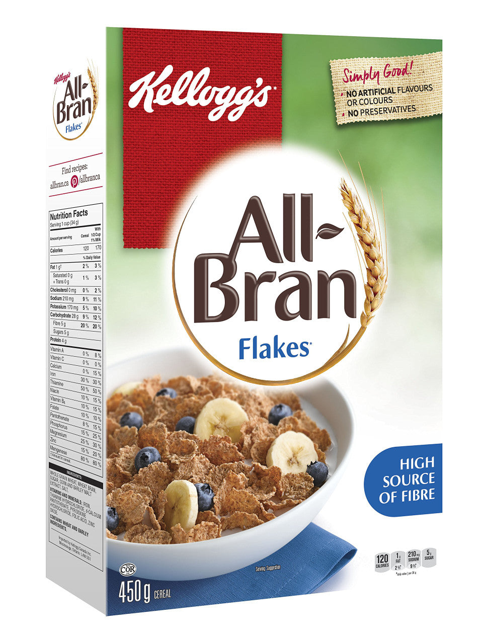Kellogg's All-Bran Flakes Cereal, 450g/15.9oz (Imported from Canada)