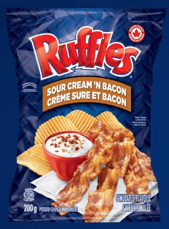 Lays Ruffles Sour Cream & Bacon Chips, Large Bag {Imported from Canada}