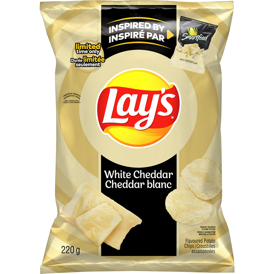 Lay's White Cheddar Potato Chips, Limited Time, 220g/7.8 oz., Bag, {Imported from Canada}