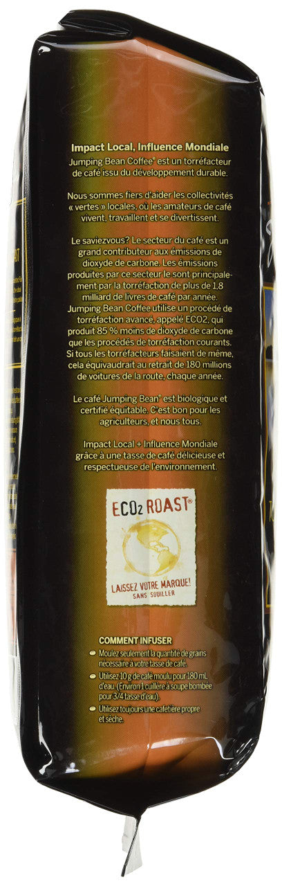 Jumping Bean East Coast Roast Fairtrade Organic Whole Bean Coffee, Medium Roast, 454g/1 lb.