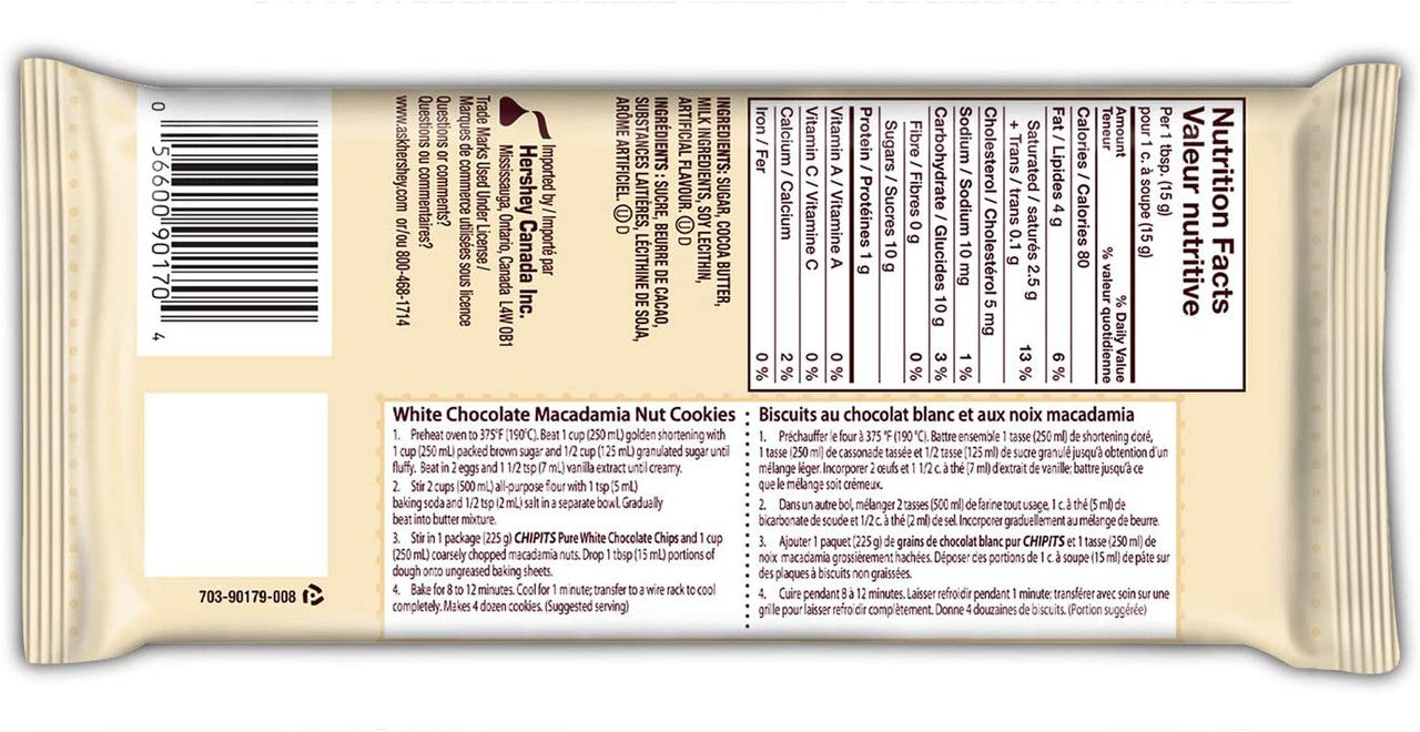 Hershey's Chipits, Chocolate Chips, Pure White Chocolate, 225g/7.9oz., {Imported from Canada}