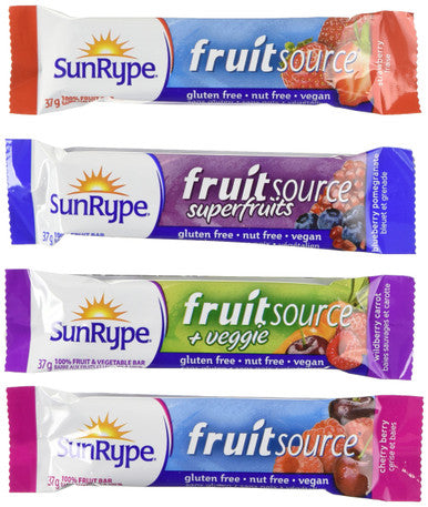 Sunrype Fruitsource 100% Fruit Bar,  30ct X 37g Bars, 4 Flavours, (Imported from Canada)