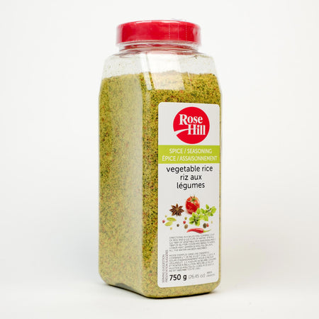 Rose Hill Vegetable Rice Spice, 750g/26.5 oz., Shaker, side if shaker.
