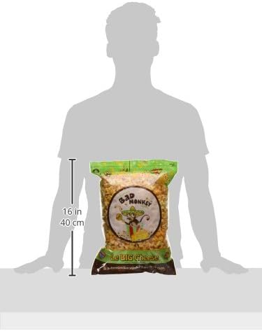 Bad Monkey Nacho Cheese Popcorn, 300g, size comparison of bag.