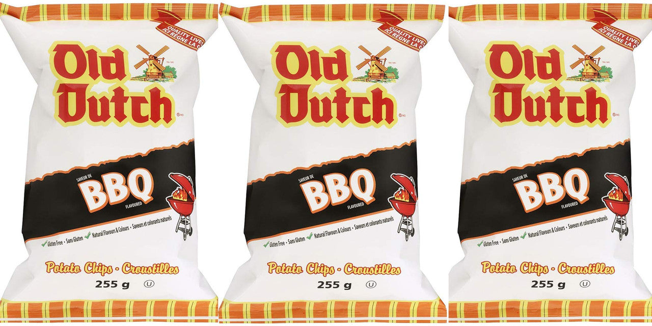 Old Dutch Potato Chips BBQ 255g/9oz., (3-Pack) {Imported from Canada}