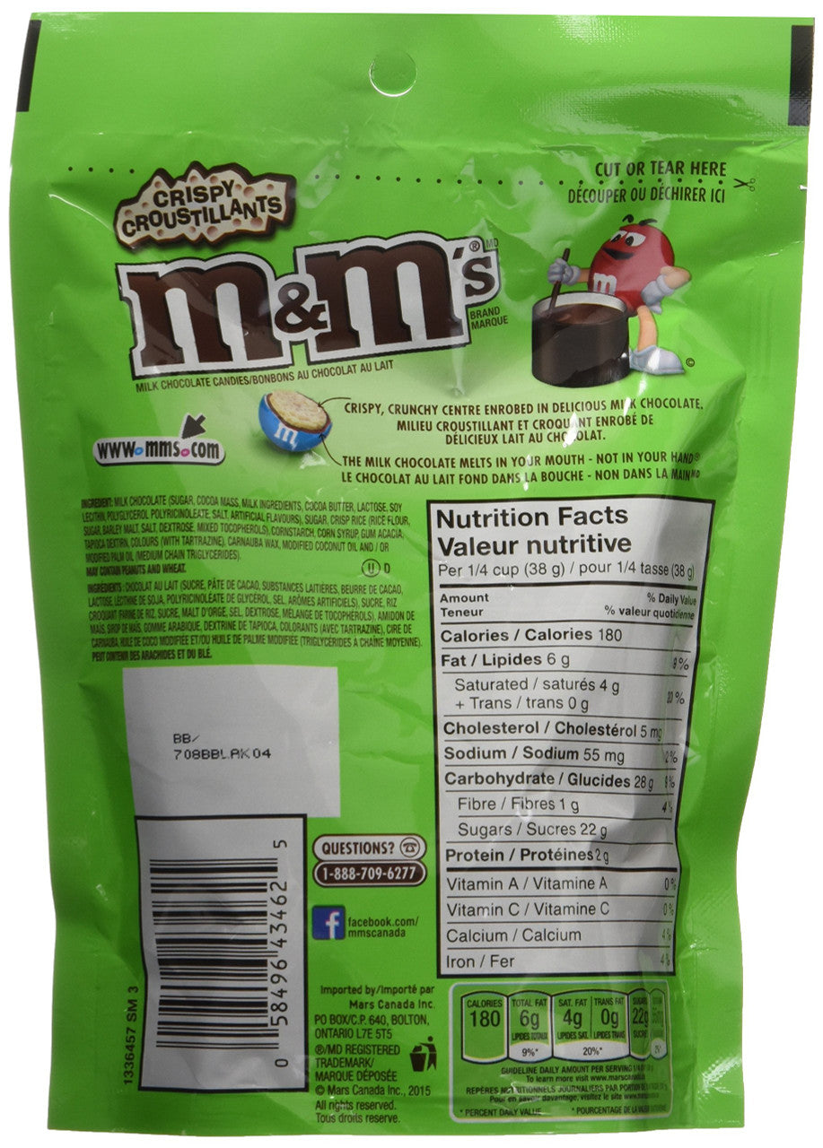 Mars M&M's Crispy Chocolate Candy, 176g/6.2oz Peg Bag (Imported from Canada)