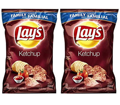 Lays Potato Chips, Ketchup, Large Family size - 2 Pack {Imported from Canada}