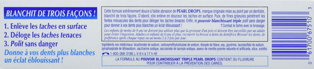 Pearl Drops Triple Power Whitening Toothpaste, 3.04 Fl Oz / 90ml (Imported from Canada)