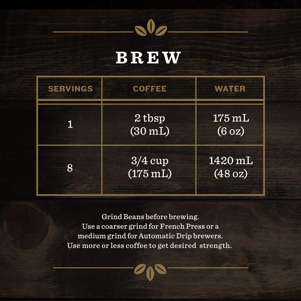 Folgers, 1850 Pioneer Blend, Whole Bean Coffee, 340g/12oz. - Brewing Instructions