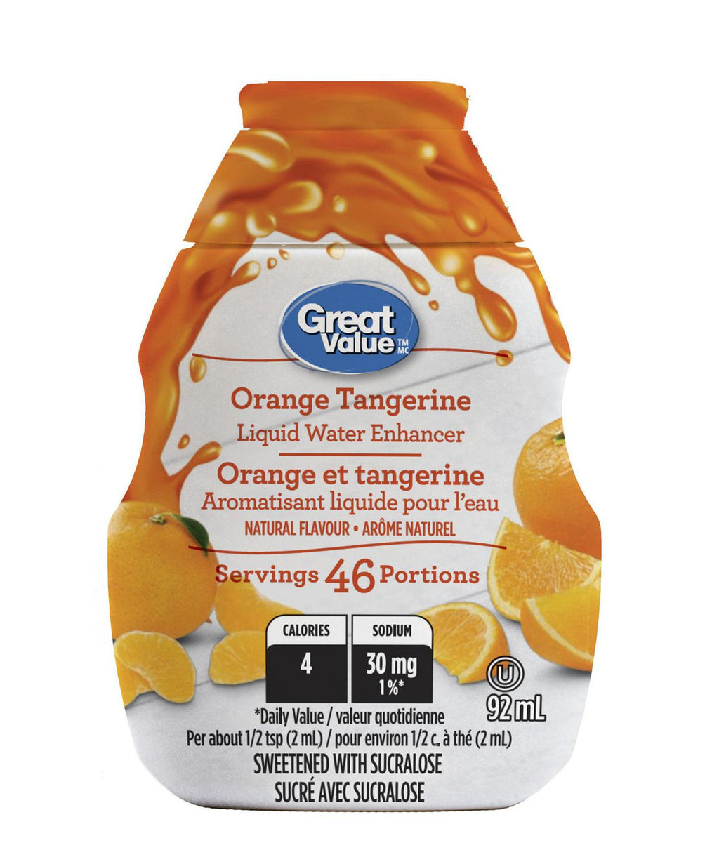 Great Value Orange Tangerine Liquid Water Enhancer 92ml, 46 servings, (Imported from Canada)