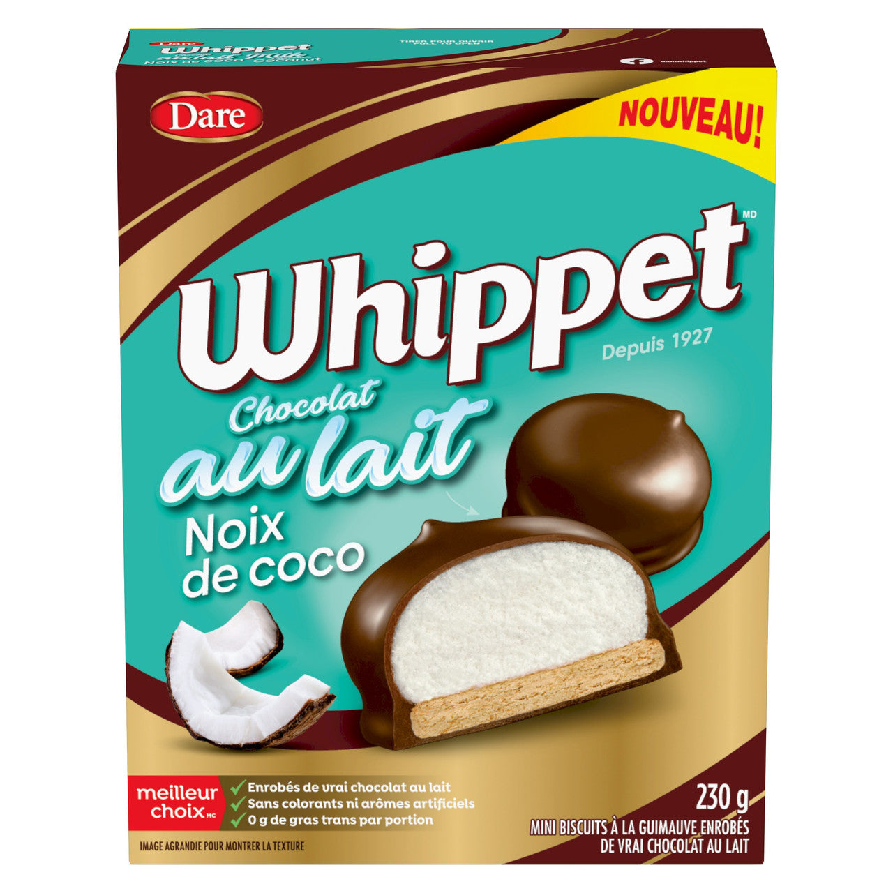 Dare Whippet Milk Chocolate Coconut Cookies, 230g/8.75 oz., 1 Box, {Imported from Canada}