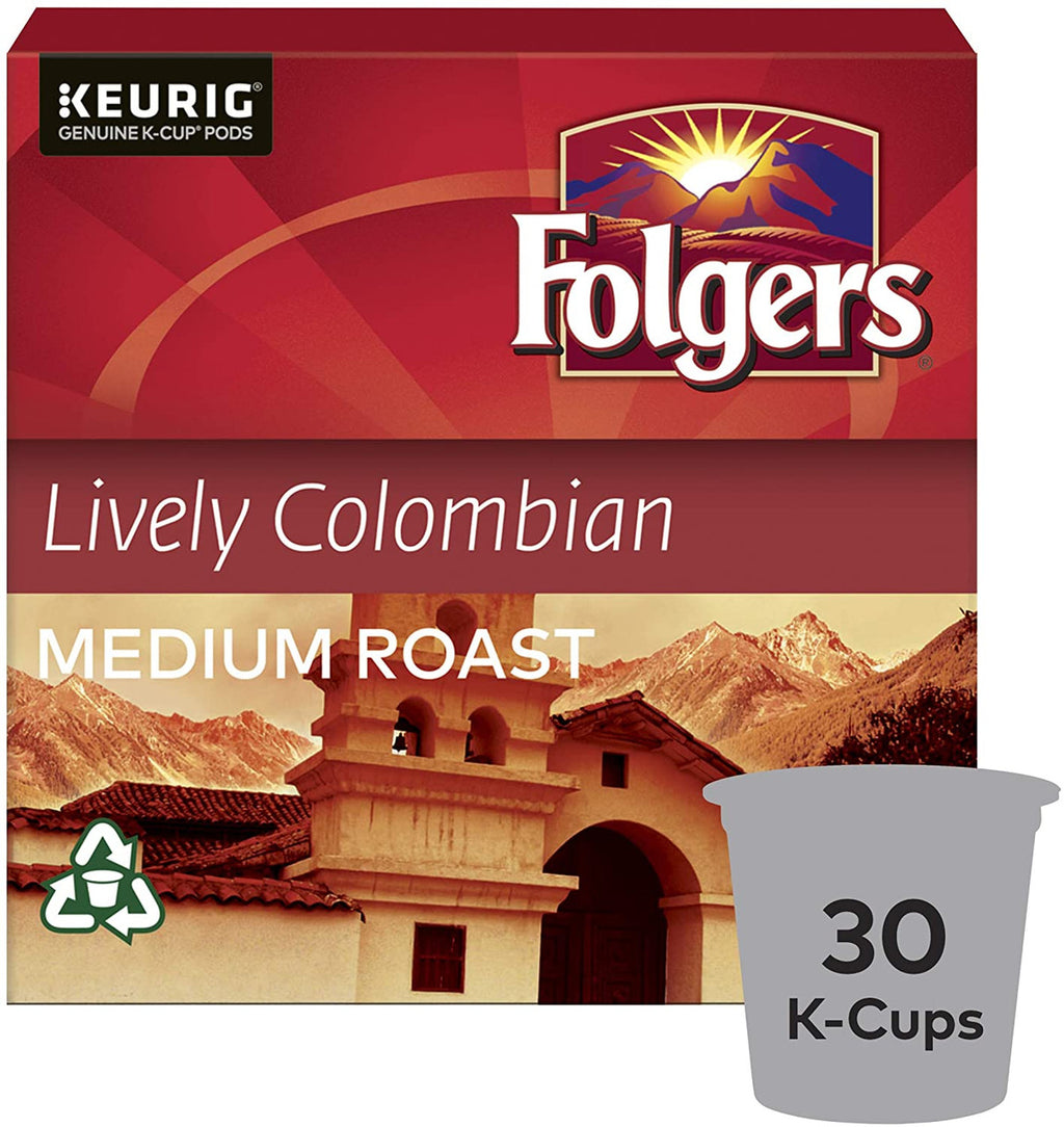 Folgers Lively Colombian K-Cup Coffee Pods 30 Count, {Imported from Canada}