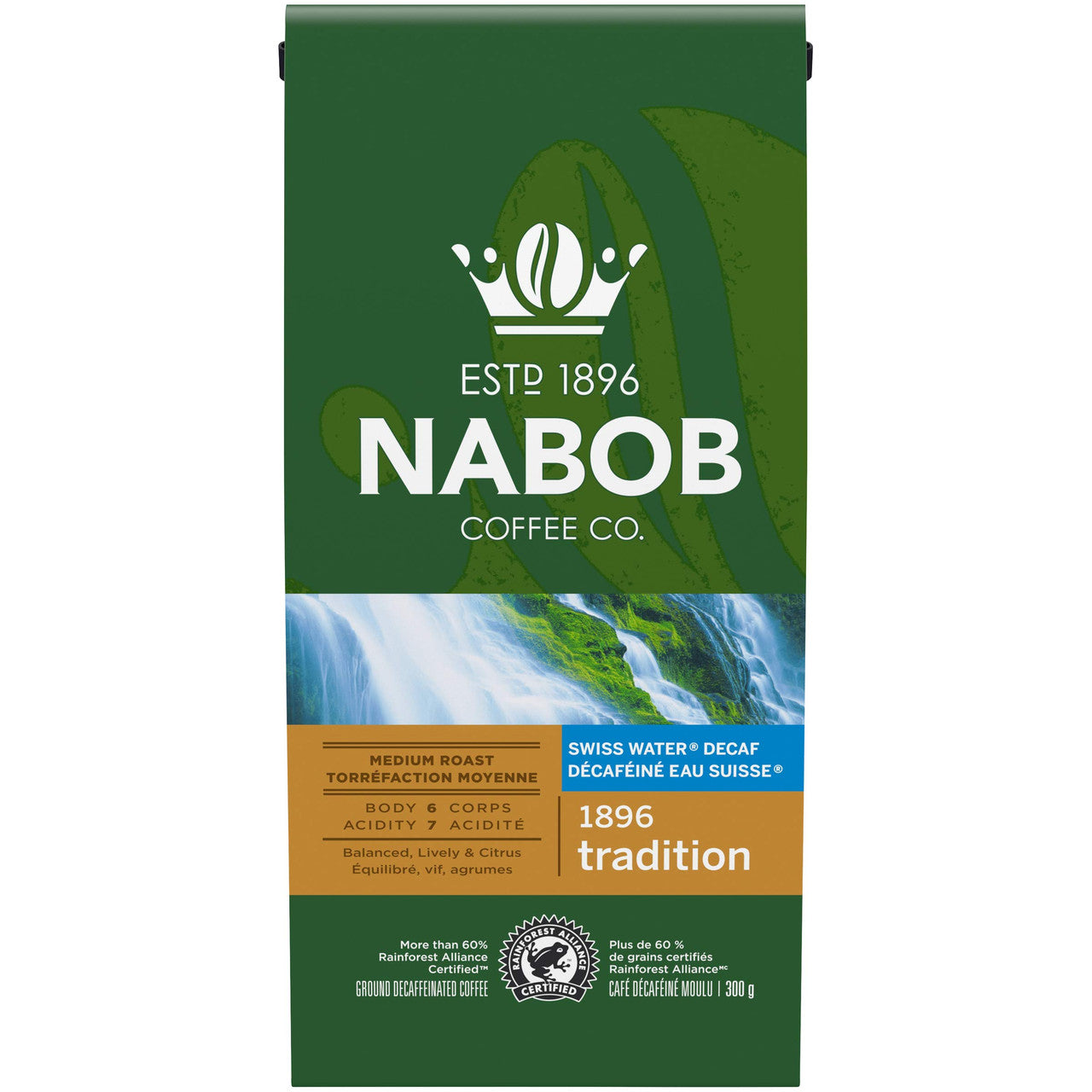 Nabob 1896 Tradition Ground Decaffeinated Coffee, 300g/10.6 oz. (Pack of 6) {Imported from Canada}