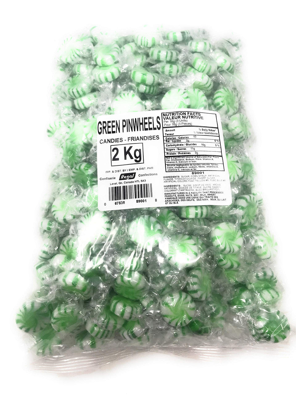 Regal Confections, Green Pinwheels Candies, 2kg/4.4lbs. Bag, {Imported from Canada}