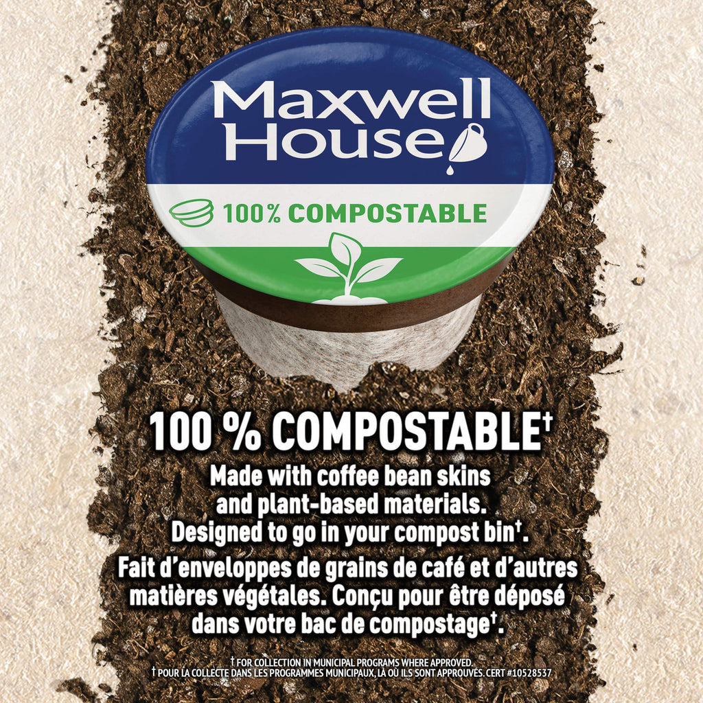 Maxwell House Decaf Coffee 100% Compostable Pods, 30 Keurig Pods, {Imported from Canada}