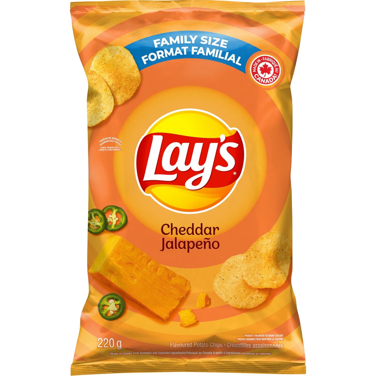 Lay's Cheddar Jalapeno Potato Chips 220g/7.7 oz on a white background