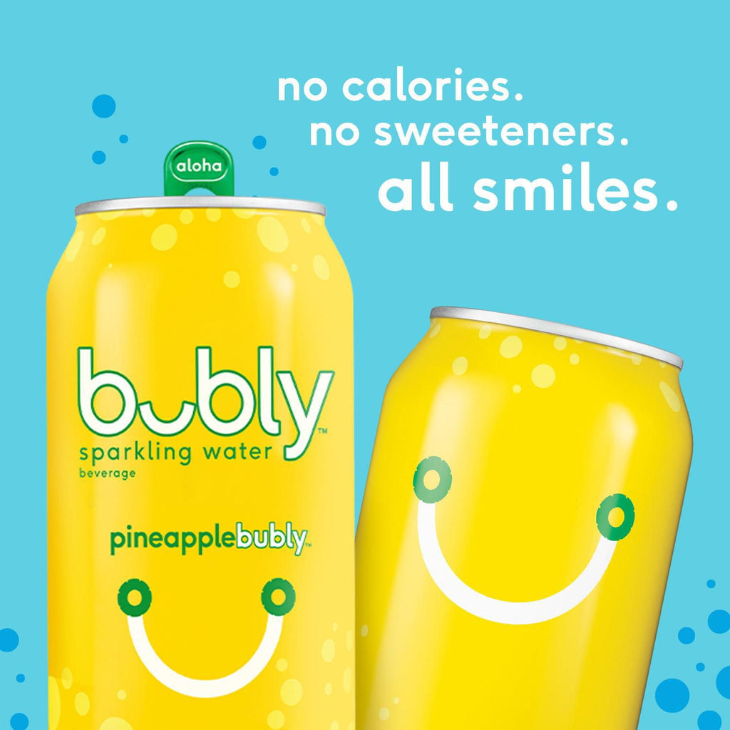 Bubly Pineapple Sparkling Water Beverage, 12x355ml cans, 4.26L/144 oz., picture of bubly pineapple.