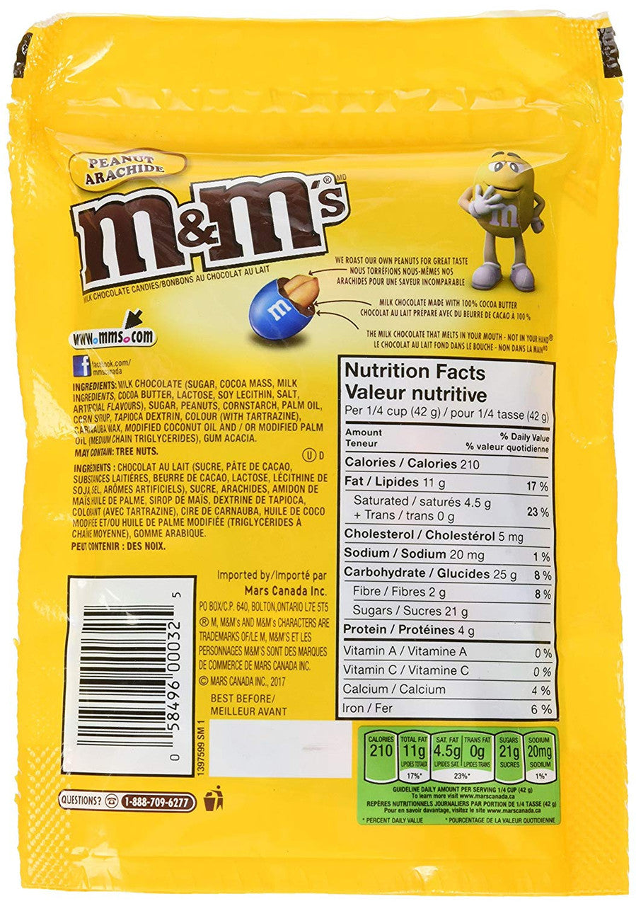 M&M's Peanut Milk Chocolate Candy Take Home Size Bag, 200-g