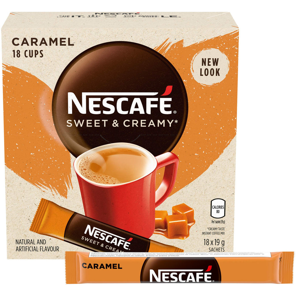 NESCAFE Sweet & Creamy Caramel, Instant Coffee Sachets, 18x19g {Imported from Canada}