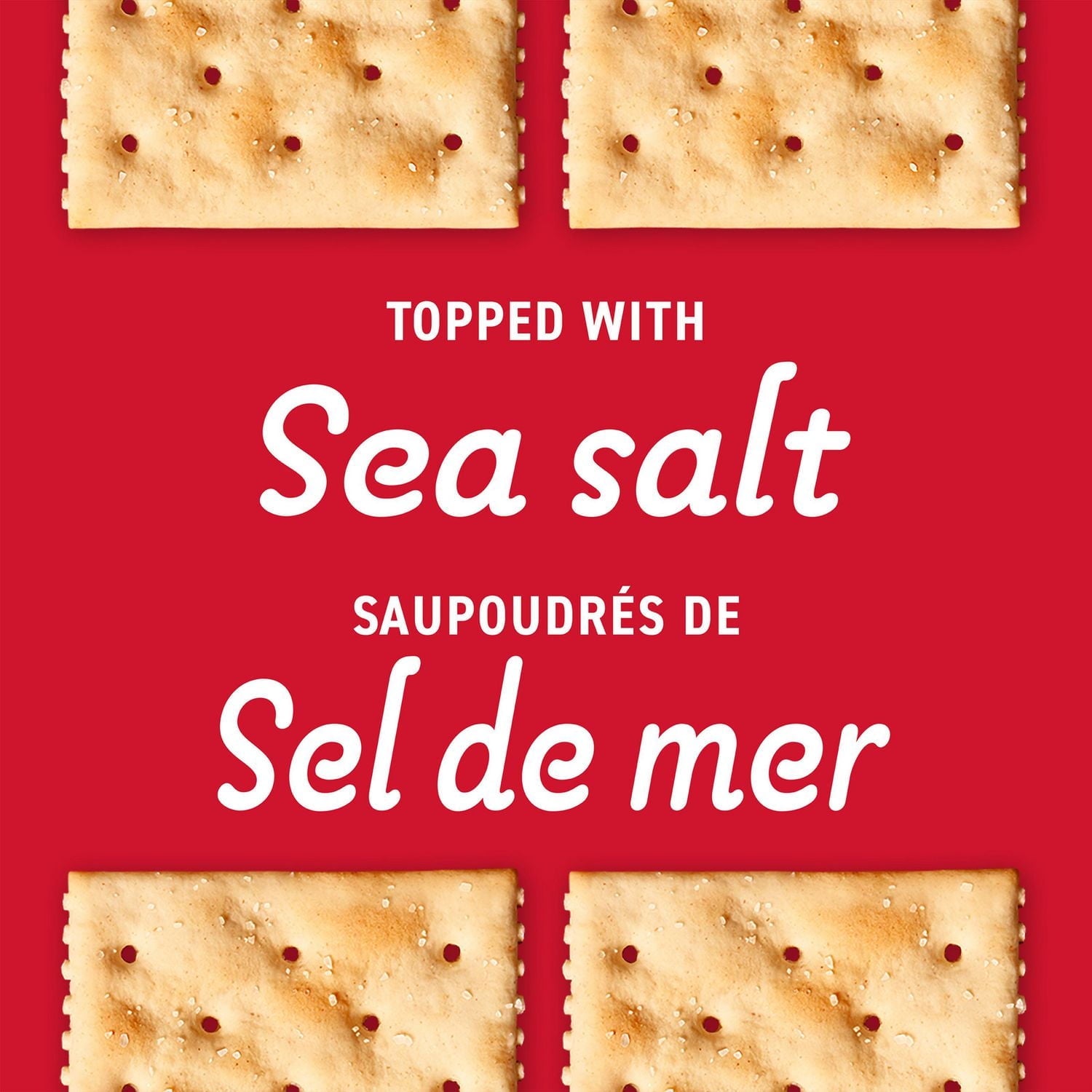Crackers with sea salt on a red background
