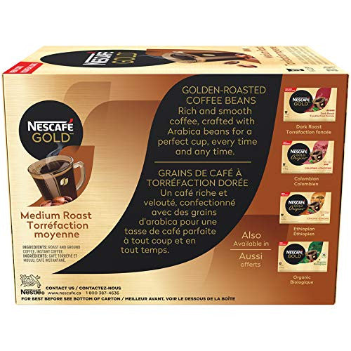 NESCAFE Gold Rich & Smooth Keurig K cup Capsules (30 Cups)(Imported from Canada) Caffeine Cams