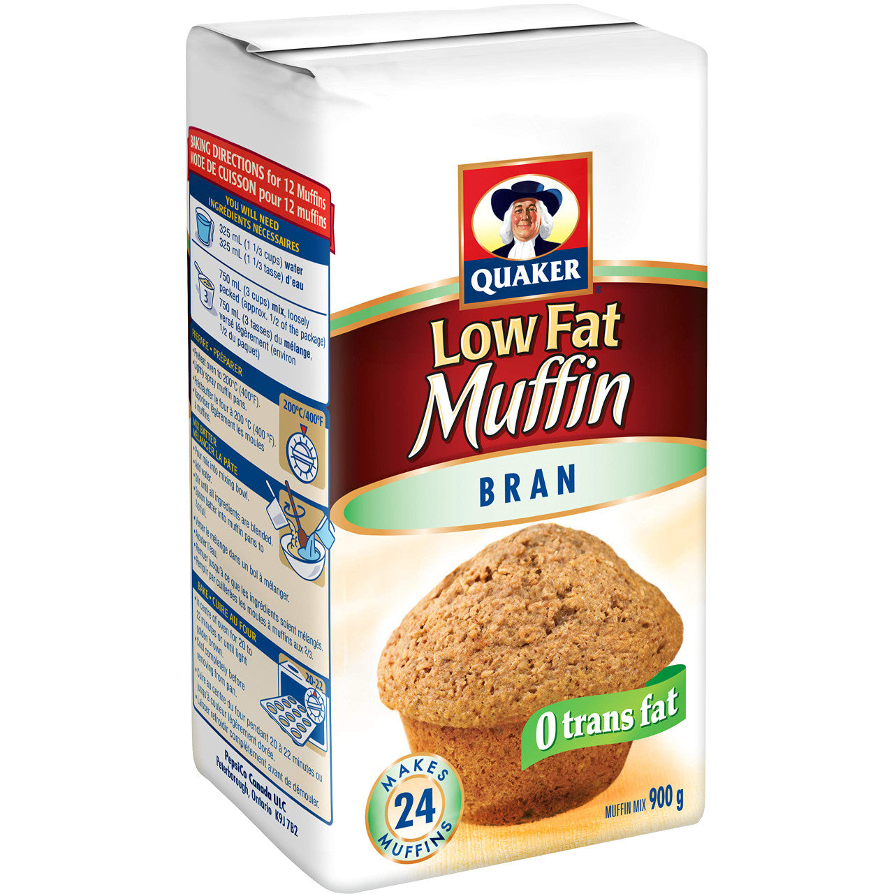 Quaker Muffin Mix Low Fat Bran, 12ct, 900g, Imported from Canada