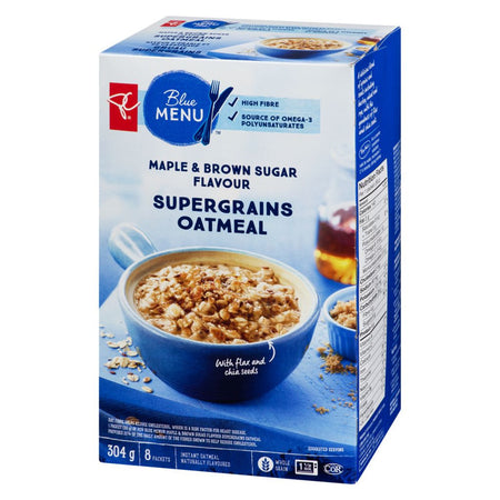 President's Choice Blue Menu Maple & Brown Sugar Flavour Supergrains Oatmeal, 304g/10.7oz., {Imported from Canada}