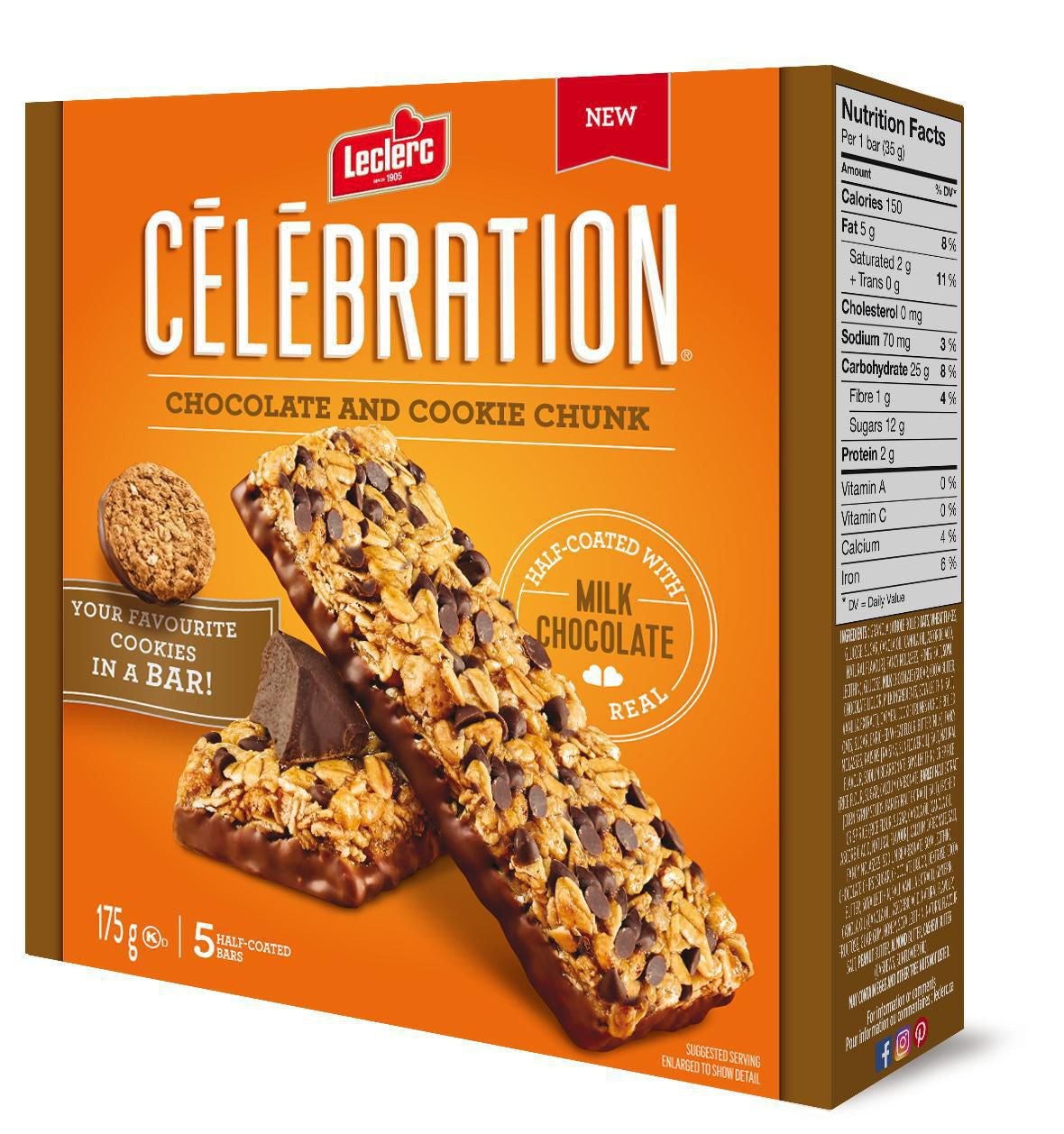Leclerc Celebration Chocolate & Cookie Chunk Bars (5ct) 175g/6.2 oz. {Imported from Canada}