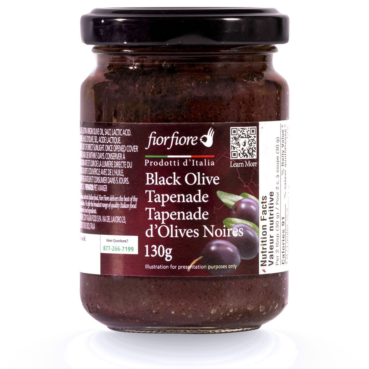 Fiorfiore Black Olive Tapenade Pate, 130g/4.6 oz., {Imported from Canada}