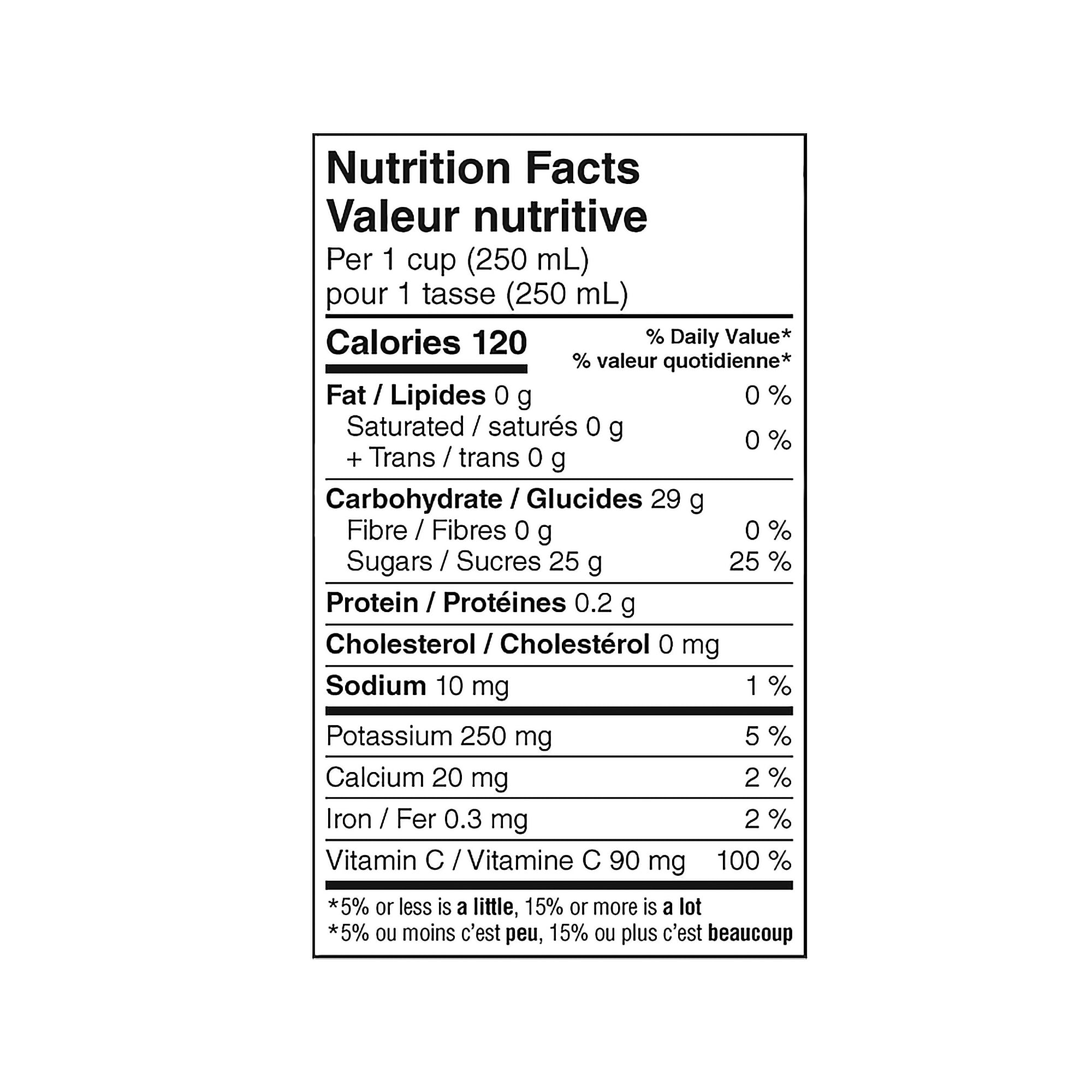 SunRype Fruit Juice, Ambrosia, 900ml/30.4 fl. oz. Carton, nutrition facts label